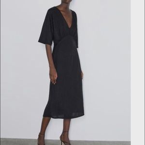Zara Black Deep-V Midi Dress